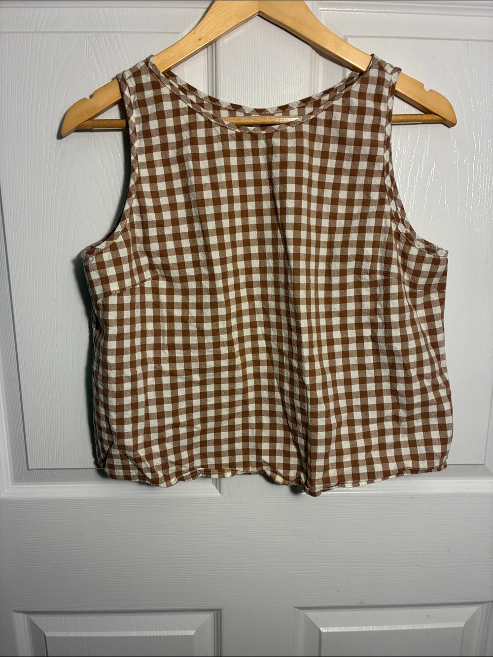 Brown Gingham Sleeveless Top